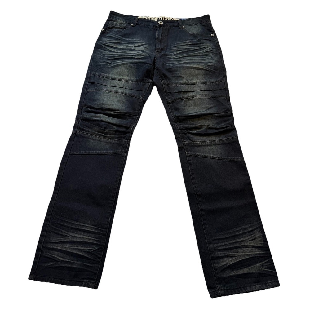 Beat & Rhythm Men's Slim Straight Moto Jeans 38x34 Medium Stretch Denim